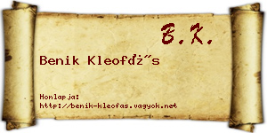 Benik Kleofás névjegykártya